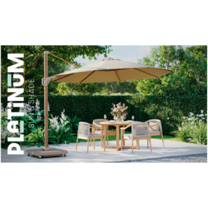 boender outdoor zweefparasol teak look 300x300 champagne bij tuinset