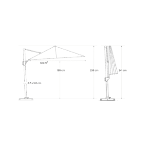 platinum voyager t1 zweefparasol 300x200 afmetingen en zijaanzicht