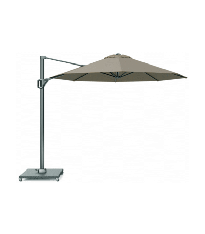 platinum zweefparasol voyager t1 rond 300cm taupe recht uitgeklapt