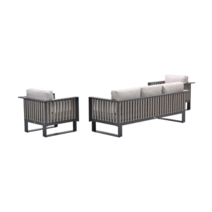Achteraanzicht Bologna loungeset met aluminium frame en kussens