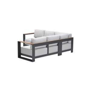Achteraanzicht van hoek loungeset met stevig aluminium frame
