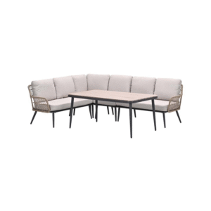 Allasio lounge-dining set met touwdetails en lichtgrijze kussens