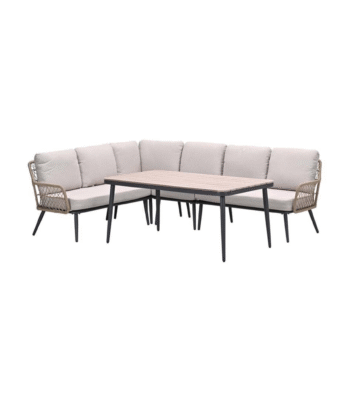 Allasio lounge-dining set met touwdetails en lichtgrijze kussens