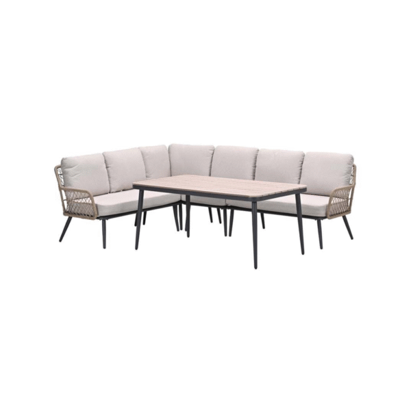 Allasio lounge-dining set met touwdetails en lichtgrijze kussens