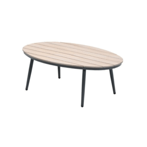 Ovale bijzettafel met licht teak blad en zwarte poten, 120x75 cm
