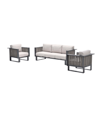 Bologna loungeset met bank en twee fauteuils in carbon black en taupe