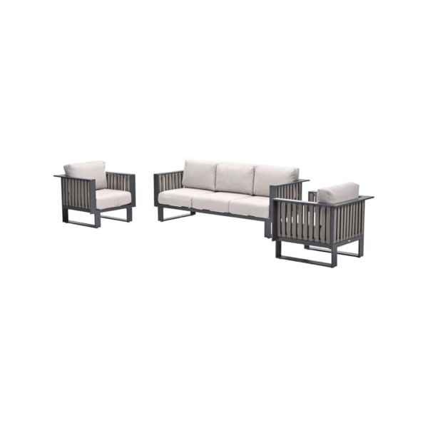 Bologna loungeset met bank en twee fauteuils in carbon black en taupe