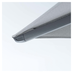 Detail van parasolrib en doekafwerking in donkergrijs