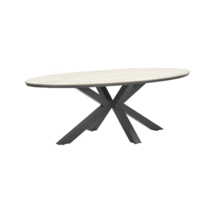 Edison tuintafel ovaal 280x140 cm met licht teak blad en carbon black onderstel