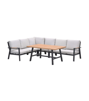 Moderne Elati lounge-dining set met aluminium frame en teaklook tafelblad