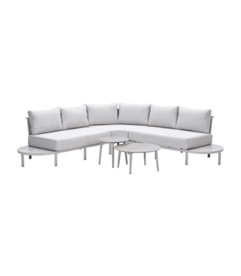Moderne Frigole loungeset 5-delig met lichtgrijze kussens en ronde tafels