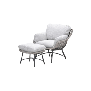 Comfortabele Garden Impressions loungestoel met voetenbank in rope taupe, schuin vooraanzicht