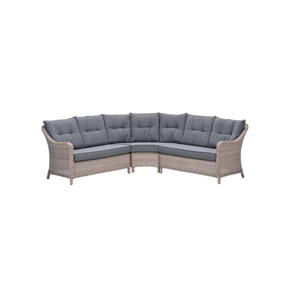 Grijze wicker lounge hoekbank met comfortabele kussens