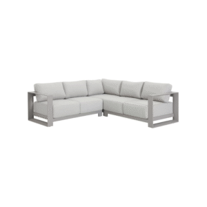 Hoek loungeset met taupekleurig aluminium frame en lichtgrijze kussens