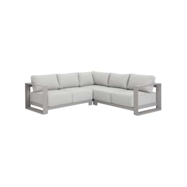 Hoek loungeset met taupekleurig aluminium frame en lichtgrijze kussens