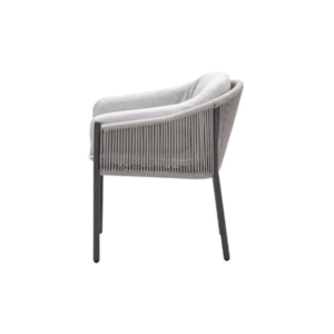 Zijaanzicht Kelvin tuinstoel met strak touwdesign en aluminium poten