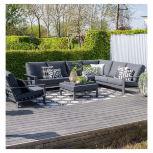 Lincoln loungeset 4-delig op houten terras met decoratieve kussens
