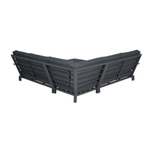 Achterzijde van Lincoln loungeset met metalen frame en donkergrijze kussens