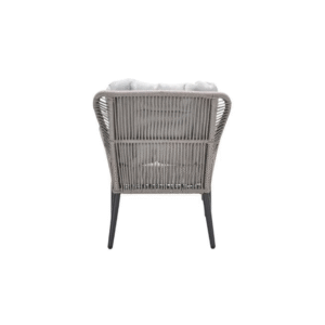 Monaco loungestoel achterkant met taupe rope frame en grijs kussen