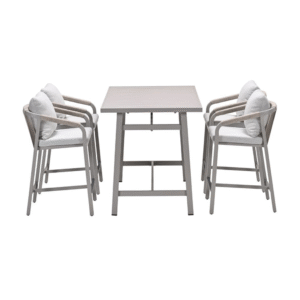 Zijaanzicht van Monti barset met twee barkrukken aan weerszijden van tafel
