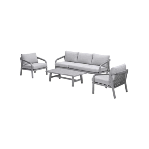 Monti loungeset met 3-zitsbank, twee stoelen en tafel in taupe aluminium