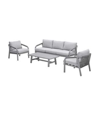 Monti loungeset met 3-zitsbank, twee stoelen en tafel in taupe aluminium