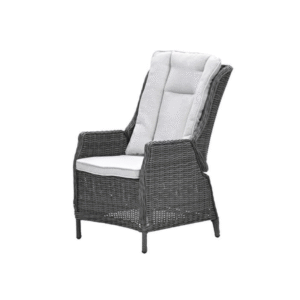 Verstelbare tuinstoel met hoge rugleuning en grijs wicker frame