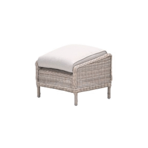Wicker voetenbank Osborne vintage willow met lichtgrijs kussen in zijaanzicht