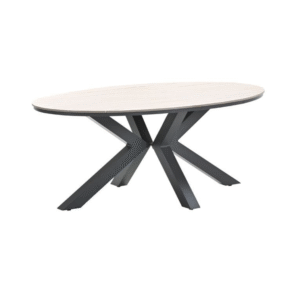 Moderne Edison tuintafel met lichtbruin blad en kruispoot onderstel
