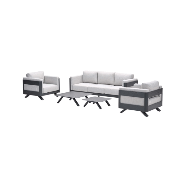 Realdo loungeset met donkergrijs frame en lichtgrijze kussens