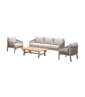 Santos loungeset met acaciahouten frame en taupe rope details