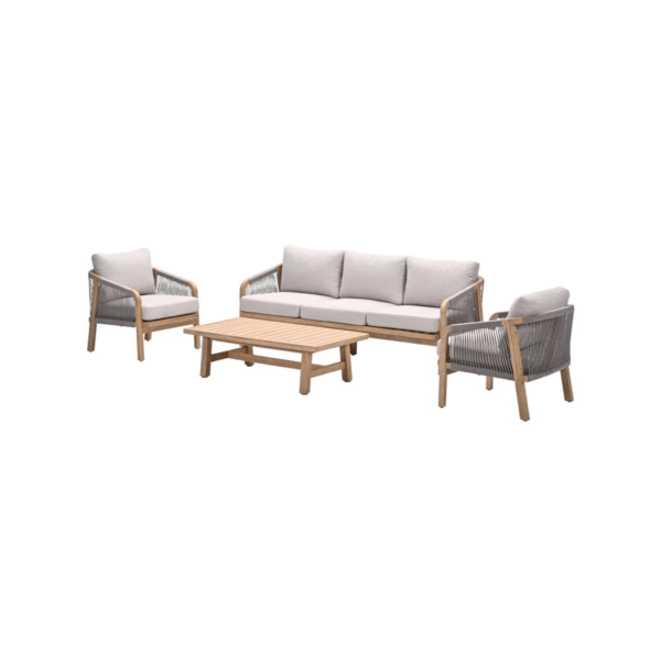 Santos loungeset met acaciahouten frame en taupe rope details
