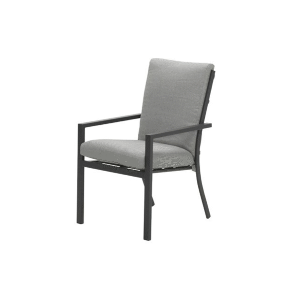 Garden Impressions Sergio dining tuinstoel met zwart aluminium frame en grijze kussens - schuin vooraanzicht