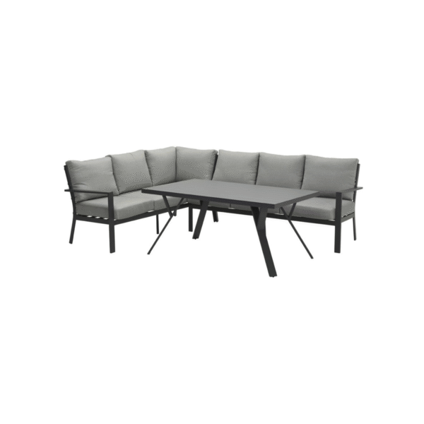 Sergio lounge-diningset links met aluminium frame en lichtgrijze kussens