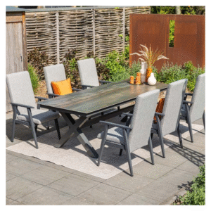 Tuinset met zes Garden Impressions Foggia verstelbare tuinstoelen en eettafel buiten