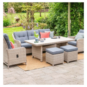 Tuinset met verstelbare wicker dining stoelen, bank en tafel