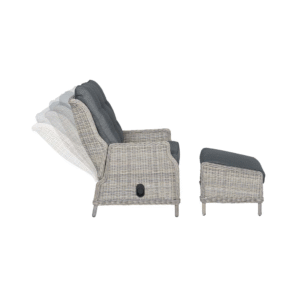 Veracruz loungestoel in verstelbare standen met voetenbank, wicker vintage willow en donkergrijze kussens