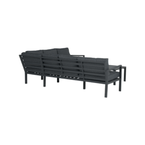 Achterkant van de Yorkshire aluminium loungeset in carbon black met strakke lattenstructuur