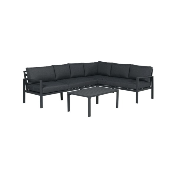 Yorkshire aluminium loungeset met tafel in carbon black, 4-delige hoekopstelling