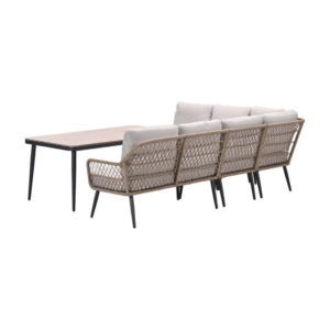 Zijaanzicht van Allasio loungeset met rope armleuningen en licht frame