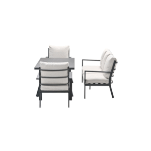 Zijaanzicht van lounge dining set met comfortabele zitplaatsen