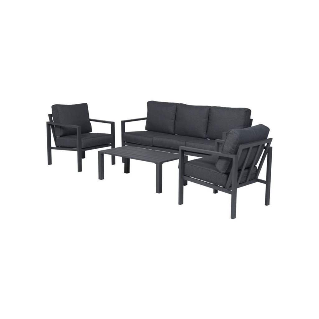Moderne 4-delige zwarte aluminium loungeset met strakke lijnen