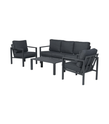 Moderne 4-delige zwarte aluminium loungeset met strakke lijnen