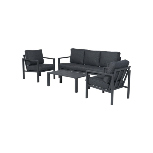 Moderne 4-delige zwarte aluminium loungeset met strakke lijnen