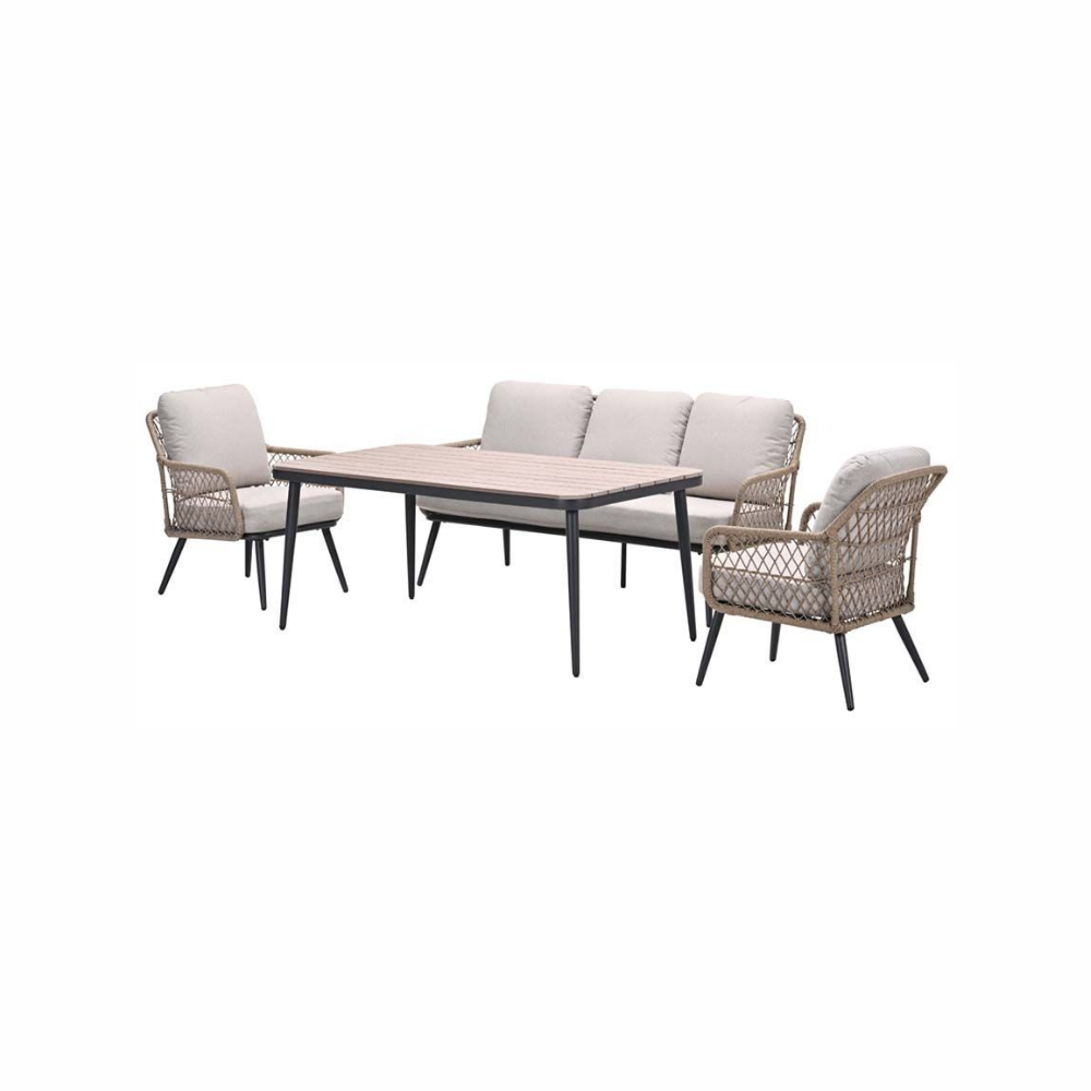 Allasio 4-delige loungeset in Dessert Sand met rope details zijaanzicht