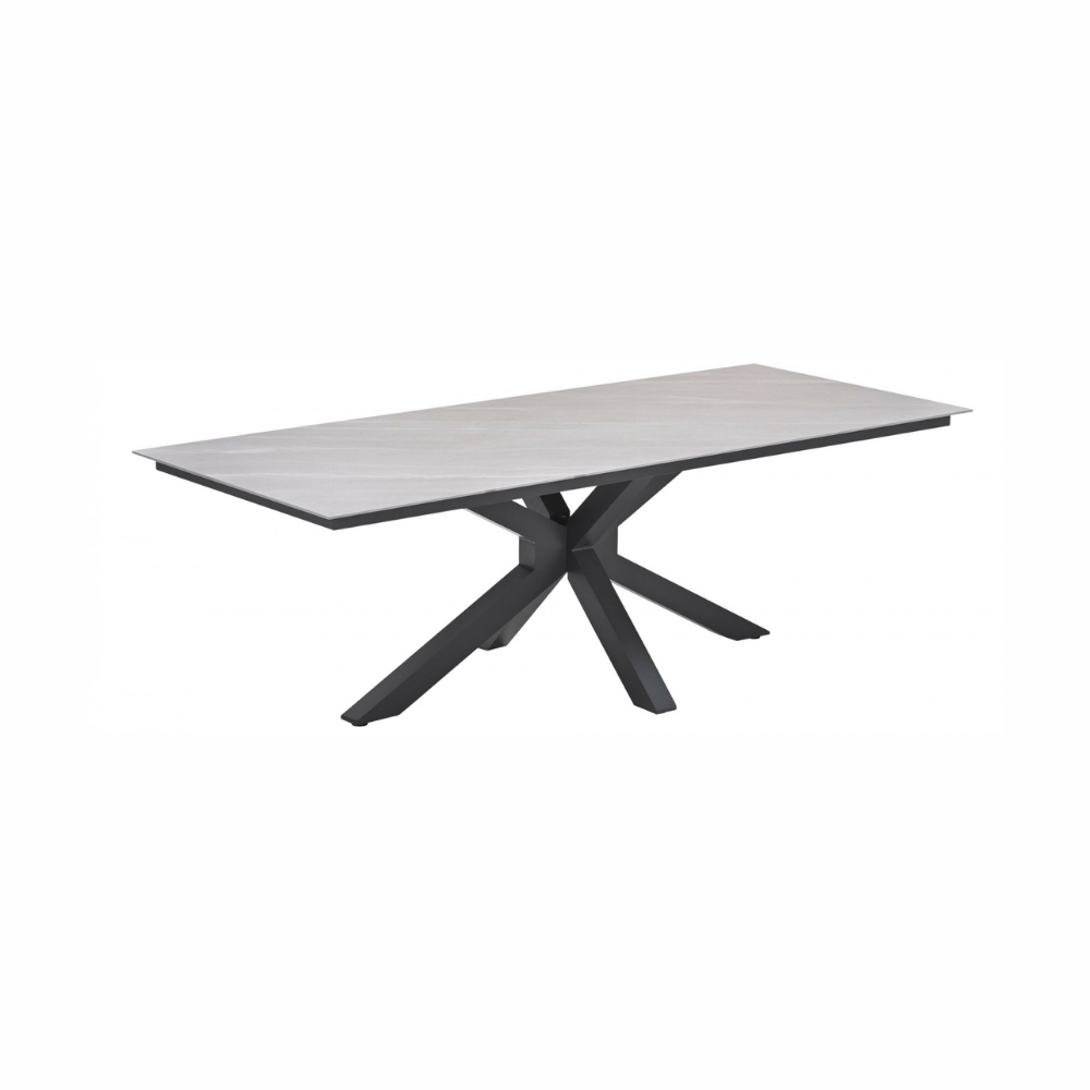 Rechthoekige Marbella tafel met licht Napoli sand blad en zwart onderstel