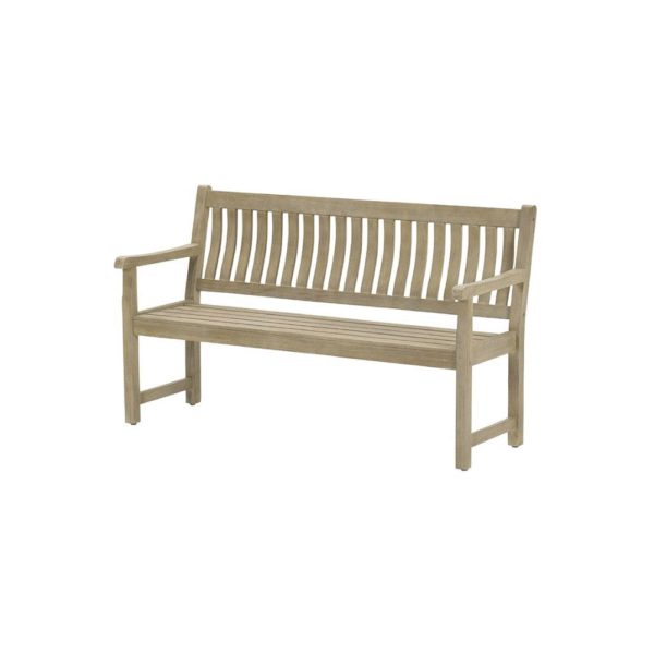 Vooraanzicht Paco houten tuinbank 150 cm in white wash eucalyptus hout