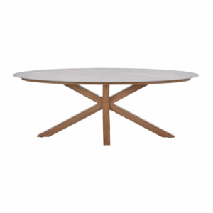 Scotland tuintafel ovaal met Centostone Napoli sand blad en teaklook frame