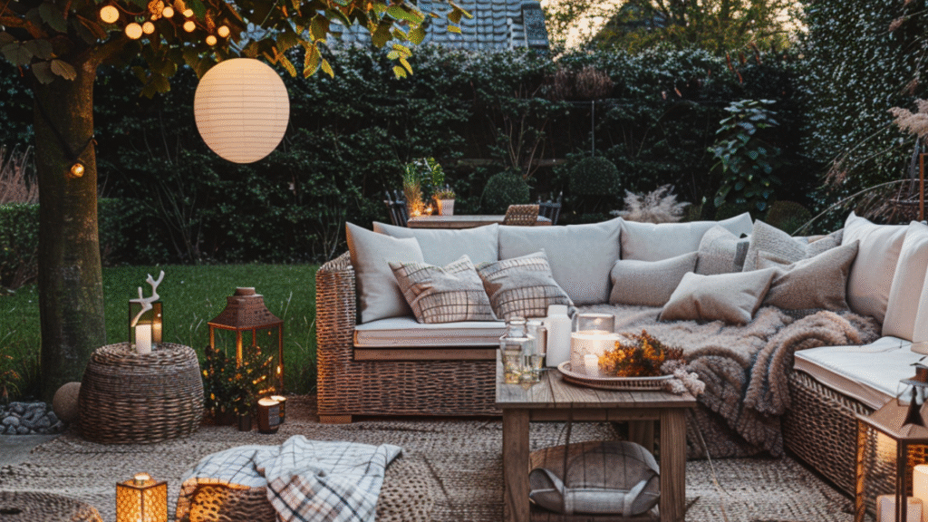 tuinset warme accessoires dekens kussens kaarslicht loungeset