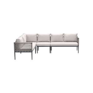 Lea hoek loungeset 4-delig met aluminium frame en taupekleurig touw, schuin vooraanzicht